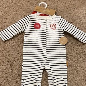 Striped Kids Footie with Heart Design